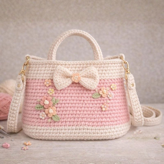 Floral Crochet Handbag Pattern | Elegant Bow Shoulder Bag PDF Tutorial