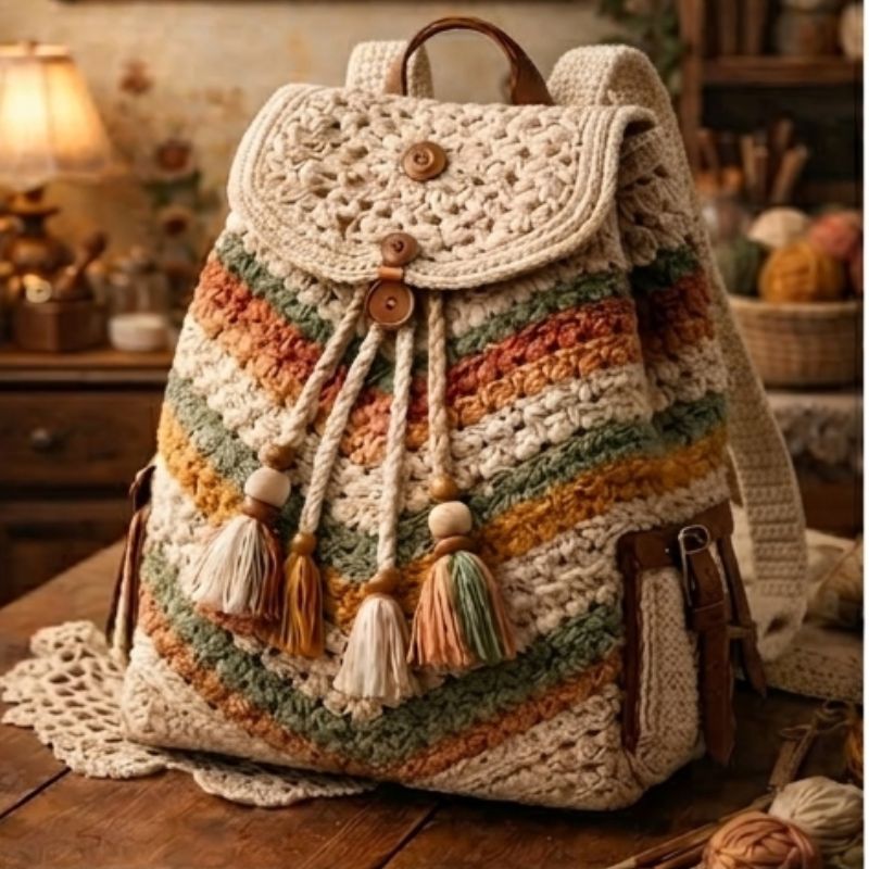 Boho Crochet Backpack Pattern | Tassel Drawstring Backpack PDF Tutorial
