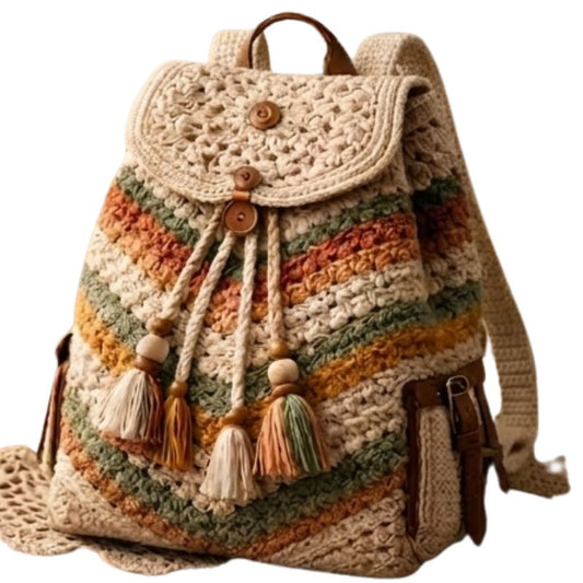 Boho Crochet Backpack Pattern | Tassel Drawstring Backpack PDF Tutorial
